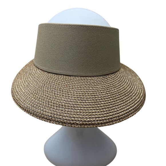 Eric Javits Beige Squishee Visor Hat With Adjustable Strap & Gold Button Detail - Picture 1 of 11